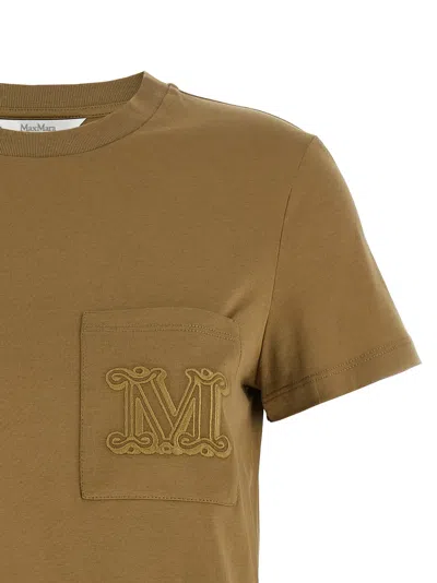 Max Mara Embroidered-logo Patch-pocket T-shirt In Brown