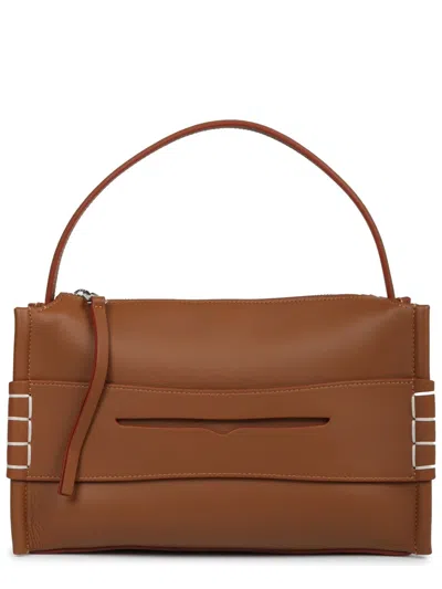 Jw Anderson Loafer Leather Shoulder Bag With Detachable Strap In Brown