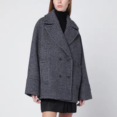 Calvin Klein Double-breasted Houndstooth Short Coat In Gray