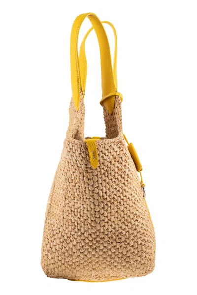 Polo Ralph Lauren Polo Play Raffia And Leather Tote Bag In Yellow