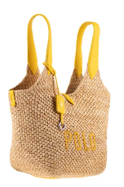 Polo Ralph Lauren Polo Play Raffia And Leather Tote Bag In Yellow
