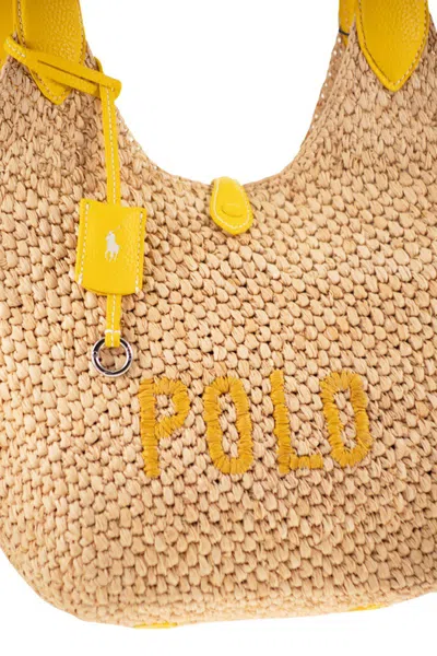 Polo Ralph Lauren Polo Play Raffia And Leather Tote Bag In Yellow