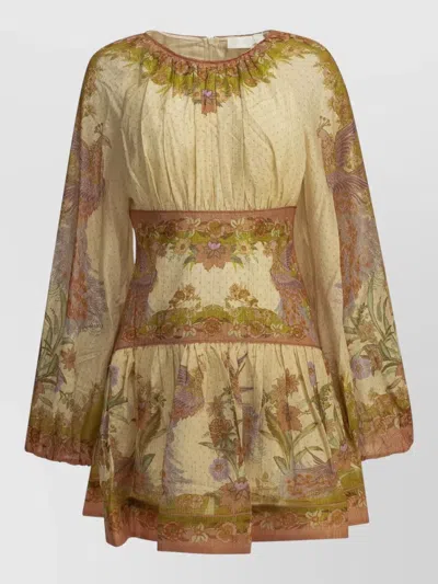 Zimmermann Womens Chartreuse Scarf Floral Indra Floral-print Cotton And Silk-blend Mini Dress Xxs In Multi