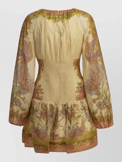 Zimmermann Womens Chartreuse Scarf Floral Indra Floral-print Cotton And Silk-blend Mini Dress Xxs In Multi