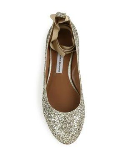 Shop Tabitha Simmons Daria Glitter Ankle-wrap Ballet Flats In Champagne Glitter