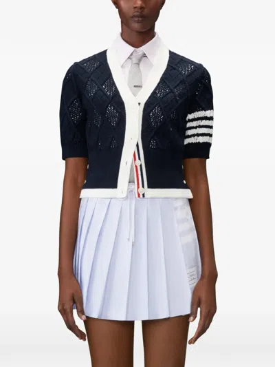 Thom Browne Argyle-knit Cardigan In Blue