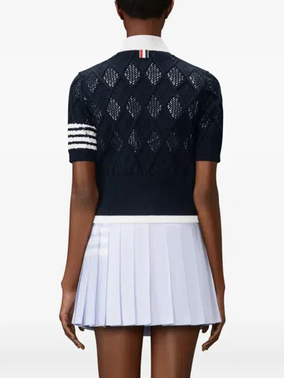 Thom Browne Argyle-knit Cardigan In Blue