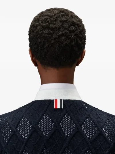 Thom Browne Argyle-knit Cardigan In Blue