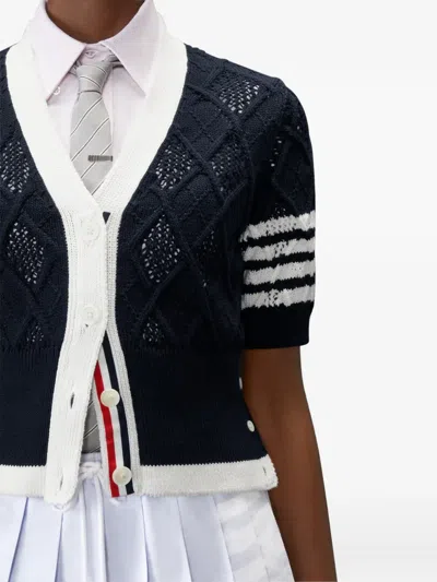 Thom Browne Argyle-knit Cardigan In Blue