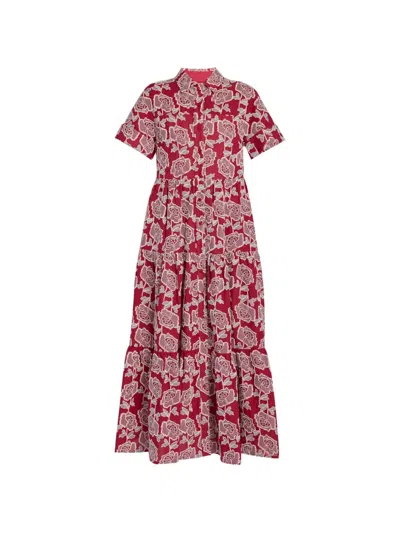 Erdem Womens Cherry Floral-embroidered Tiered Cotton-blend Midi Dress In Red