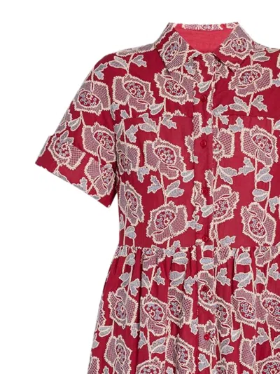 Erdem Womens Cherry Floral-embroidered Tiered Cotton-blend Midi Dress In Red
