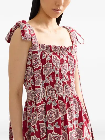 Erdem Floral Embroidered Tiered Cotton Blend Midi Sundress In Red