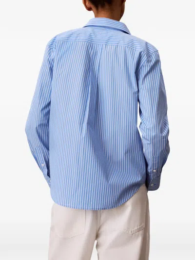 Calvin Klein Light Blue Vertical Striped Poplin Shirt With Classic Collar