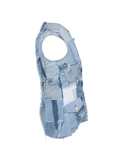 Meryll Rogge Patchwork Frayed-edge Top In Blue