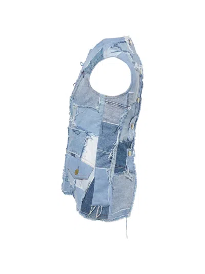 Meryll Rogge Patchwork Frayed-edge Top In Blue