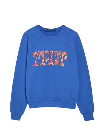 Mother Womens Petal Power The Concert Logo-print Cotton Sweatshirt In Blue