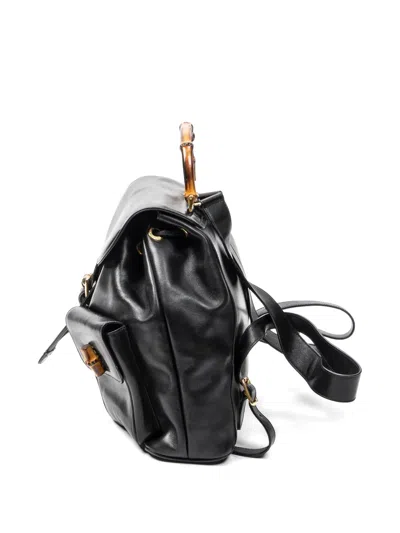 Pre-owned Gucci Large Bamboo Backpack In Black