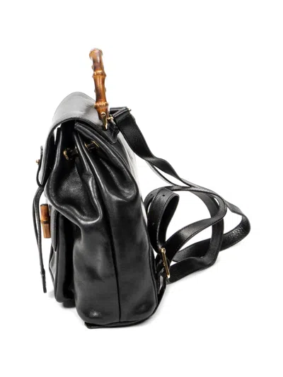 Pre-owned Gucci Mini Bamboo Leather Backpack In Black