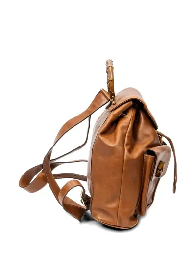 Pre-owned Gucci Large Bamboo Backpack In Brown