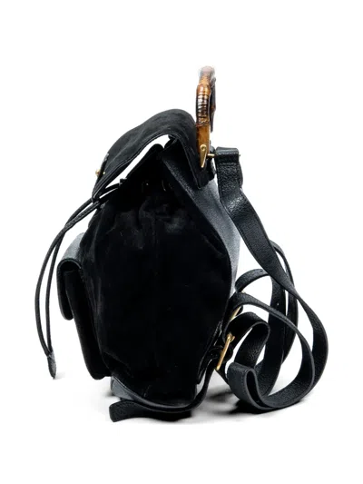 Pre-owned Gucci Mini Bamboo Drawstring-fastening Backpack In Black