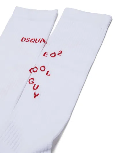 Dsquared2 Logo-knit Ribbed Socks In White