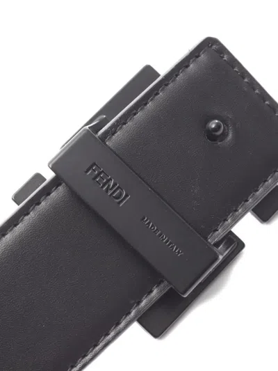 Pre-owned Fendi Ff Square Reversible Leather Belt In Black