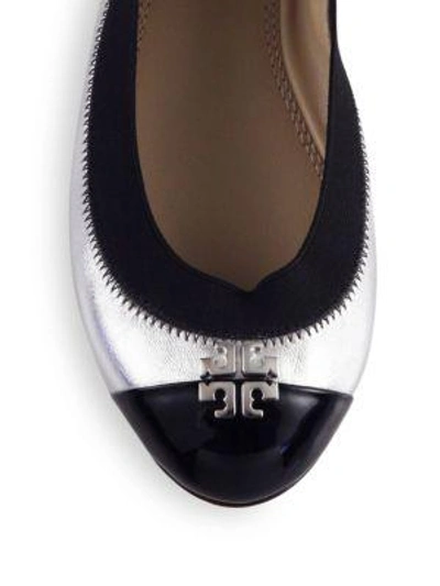 Shop Tory Burch Jolie Metallic Leather Ballet Flats In Silver-black