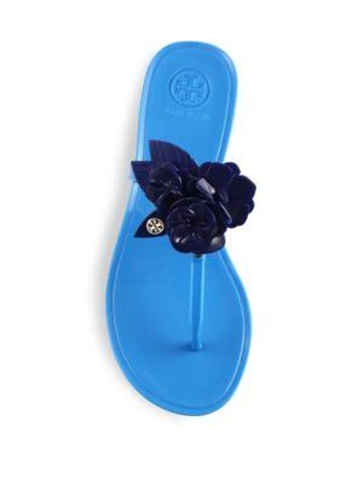 Shop Tory Burch Blossom Jelly Thong Sandals In Brilliant Blue