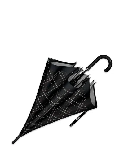 Hugo Boss Check-pattern Curved-handle Umbrella In Black