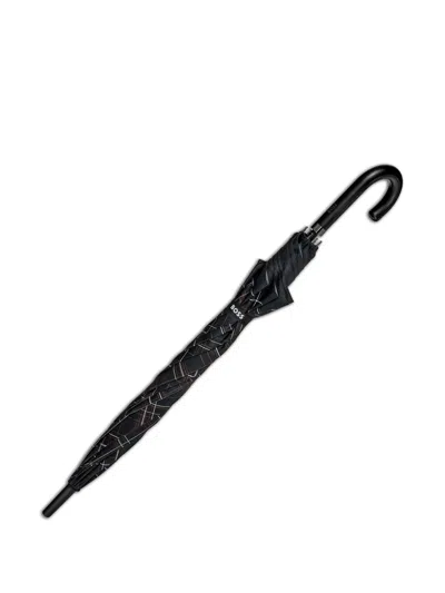 Hugo Boss Check-pattern Curved-handle Umbrella In Black