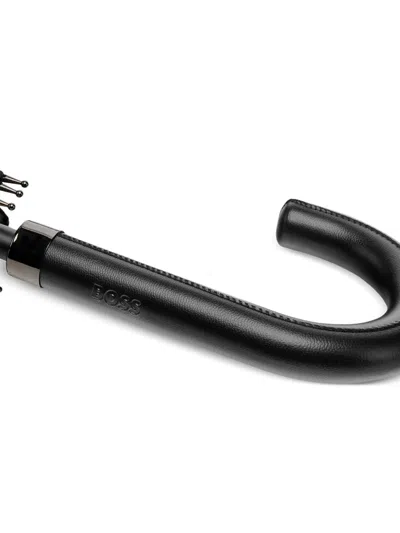 Hugo Boss Check-pattern Curved-handle Umbrella In Black