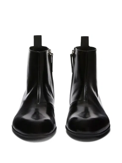 Jil Sander Leather Ankle Boots Flat Sole Pull Tab In Black