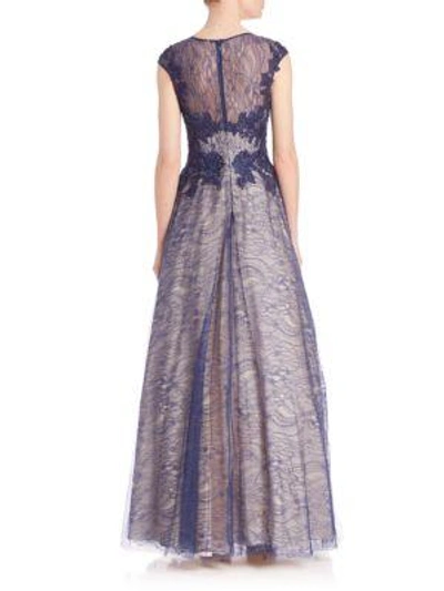 Shop Basix Black Label Women's Illusion Lace Accented Gown In Navy