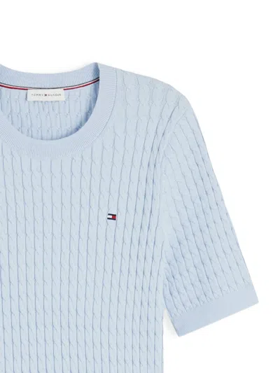 Tommy Hilfiger Cable-knit Short-sleeve Sweater In Blue