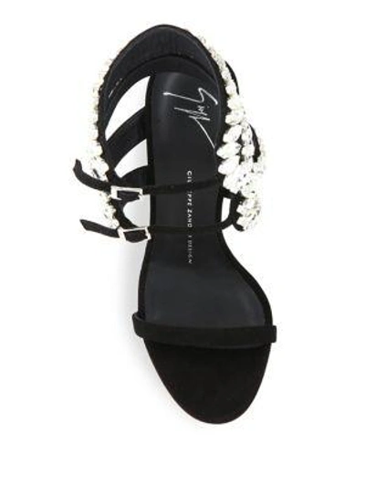 Shop Giuseppe Zanotti Strappy Crystal-embroidered Suede Sandals In Nero