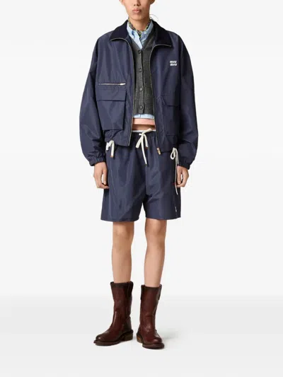 Miu Miu Technical Fabric Bermudas In Blue
