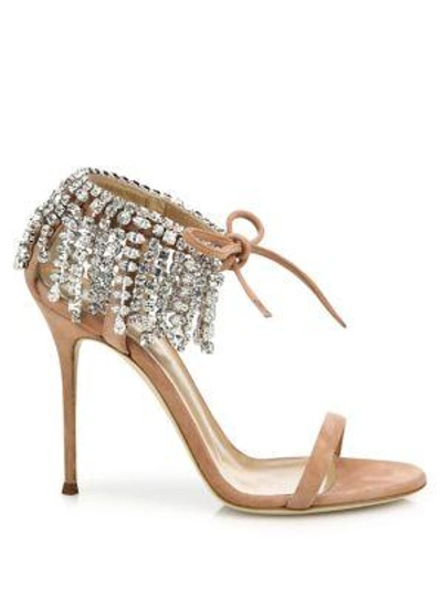 Shop Giuseppe Zanotti Crystal-embellished Suede Sandals In Candy