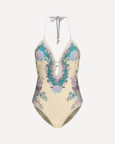 Zimmermann Womens Cream Scarf Floral Indra Crochet-detail One-piece Swimsuit In Neutral