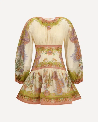 Zimmermann Womens Chartreuse Scarf Floral Indra Floral-print Cotton And Silk-blend Mini Dress Xxs In Multi