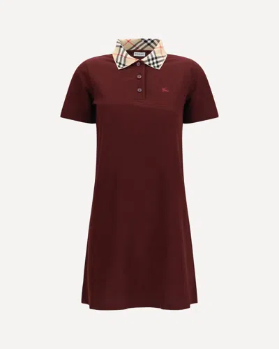 Burberry Dress Checked Collar Short Sleeves Design In Burgundy