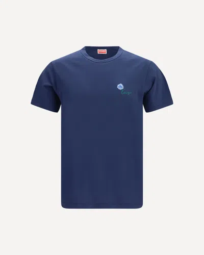 Kenzo Tulip Embroidered Cotton T-shirt In Blue