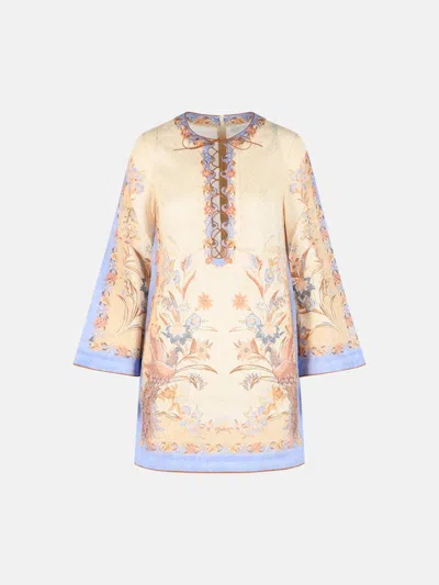 Zimmermann Womens Biscuit Scarf Floral Indra Floral-print Linen Tunic Mini Dress Xs In Multi