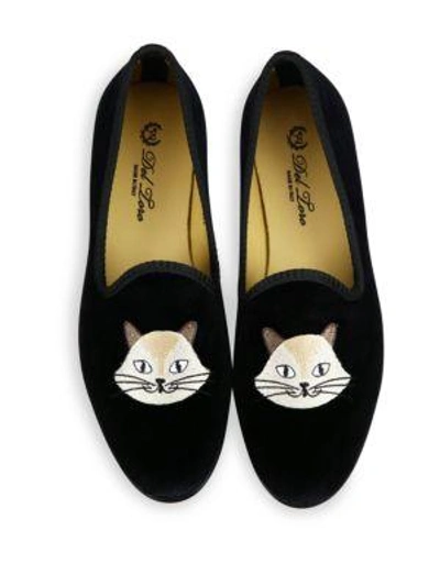 Shop Del Toro Cat Velvet Smoking Loafers In Black