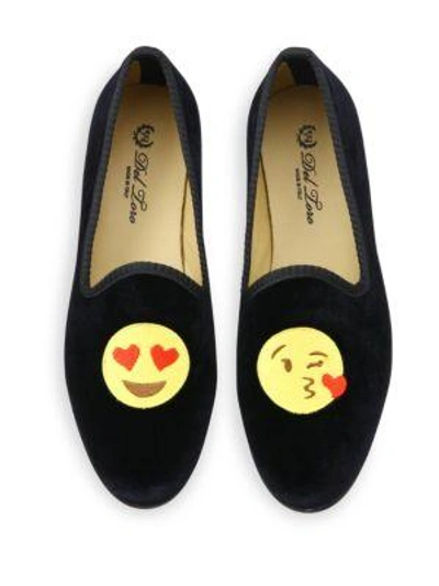 Shop Del Toro Emoji Kiss Velvet Smoking Loafers In Black