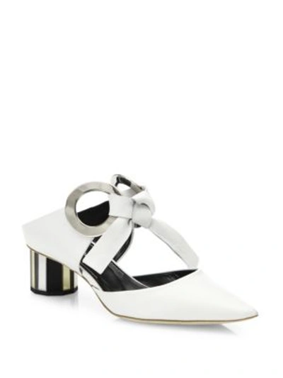 Shop Proenza Schouler Eyelet Leather Ankle-tie Mules In White