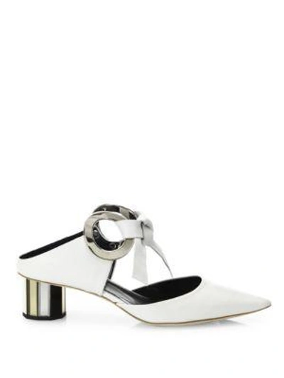 Shop Proenza Schouler Eyelet Leather Ankle-tie Mules In White