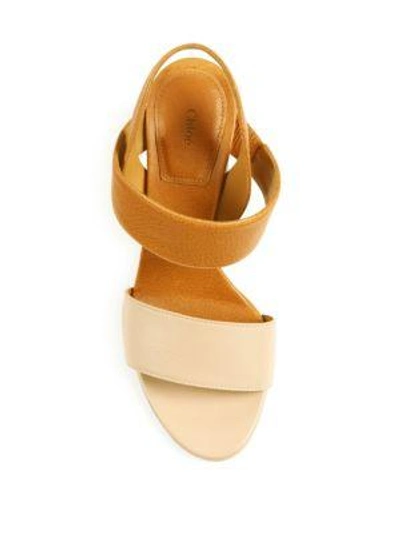 Shop Chloé Mia Two-tone Leather Block-heel Slingbacks In Tan-pink