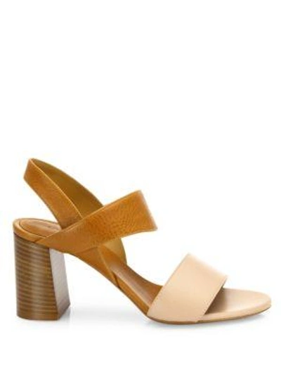 Shop Chloé Mia Two-tone Leather Block-heel Slingbacks In Tan-pink