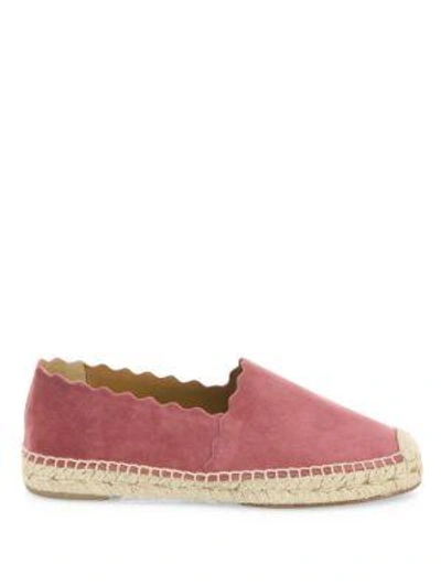 Shop Chloé Lauren Scalloped Suede Espadrilles In Elephant Grey