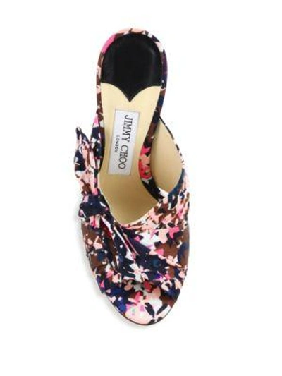 Shop Jimmy Choo Keely 100 Camo Flower-print Satin Crisscross Mules In Dahlia-flower